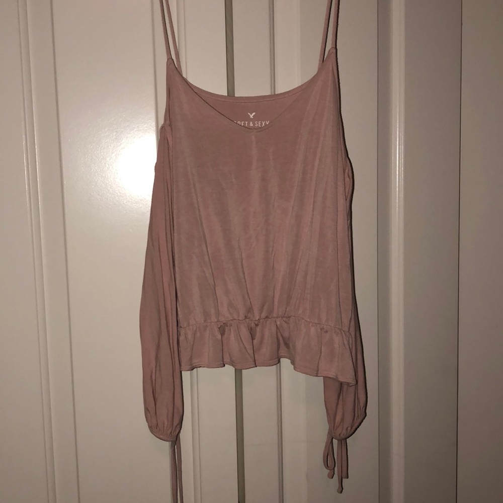 Pink long sleeve off the shoulder shirt